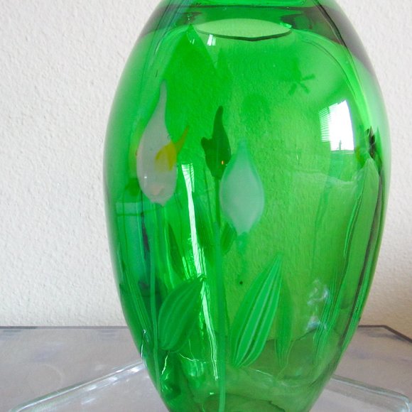 VINTAGE Pier One Imports Green Artisan Glass Bloom Vase Flower Bud Vase So Chic! - Picture 4 of 9